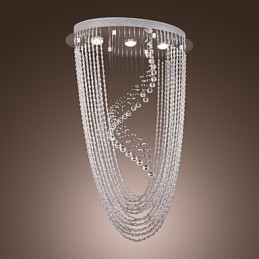 Lampadario a filo moderno in cristallo trasparente cromato, 4 lampadine GU10