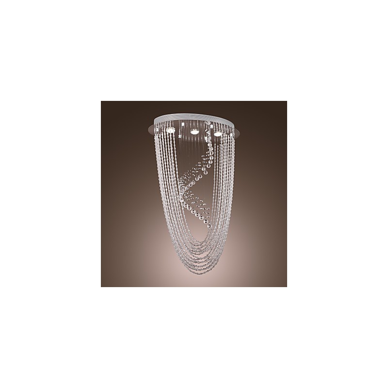 Lampadario a filo moderno in cristallo trasparente cromato, 4 lampadine GU10