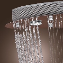 Lampadario a filo moderno in cristallo trasparente cromato, 4 lampadine GU10