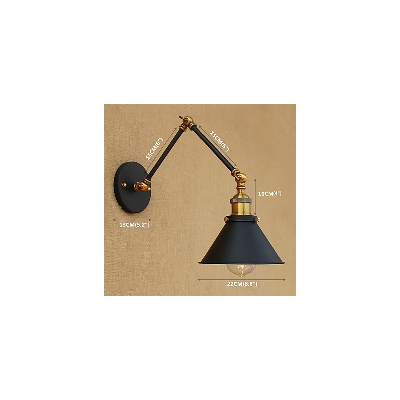 Applique da parete vintage industriale in ottone, E27, 30×22×10 cm