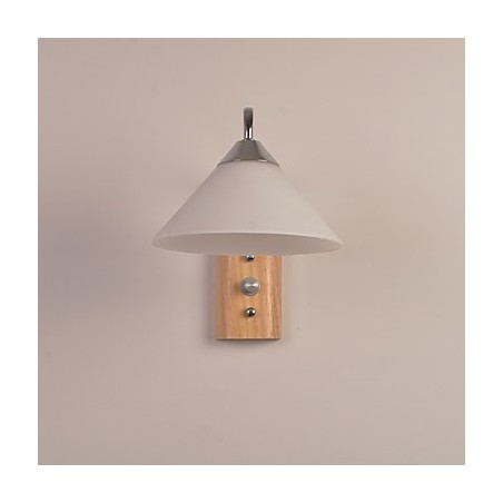 Applique da parete semplice con paralume in vetro e legno massello