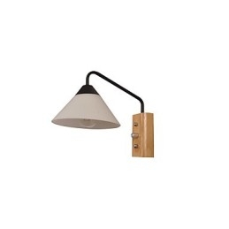 Applique da parete semplice con paralume in vetro e legno massello