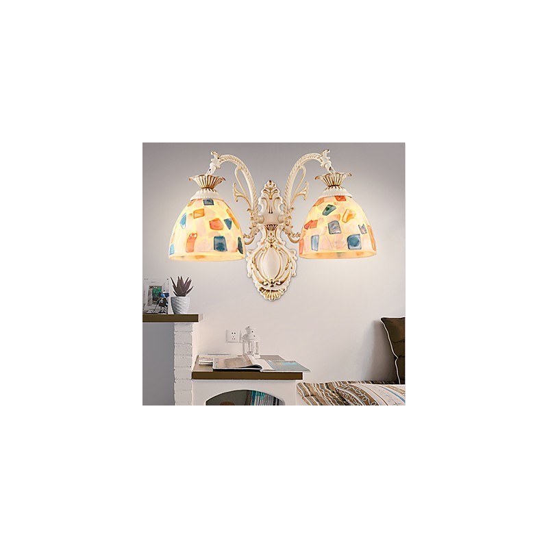 Applique da parete rustica Lodge dipinta, faretto da incasso, 2 lampadine E26/E27