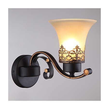 Applique da parete vintage in metallo e vetro, stile campagna americana, 1 luce