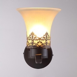 Applique da parete vintage in metallo e vetro, stile campagna americana, 1 luce