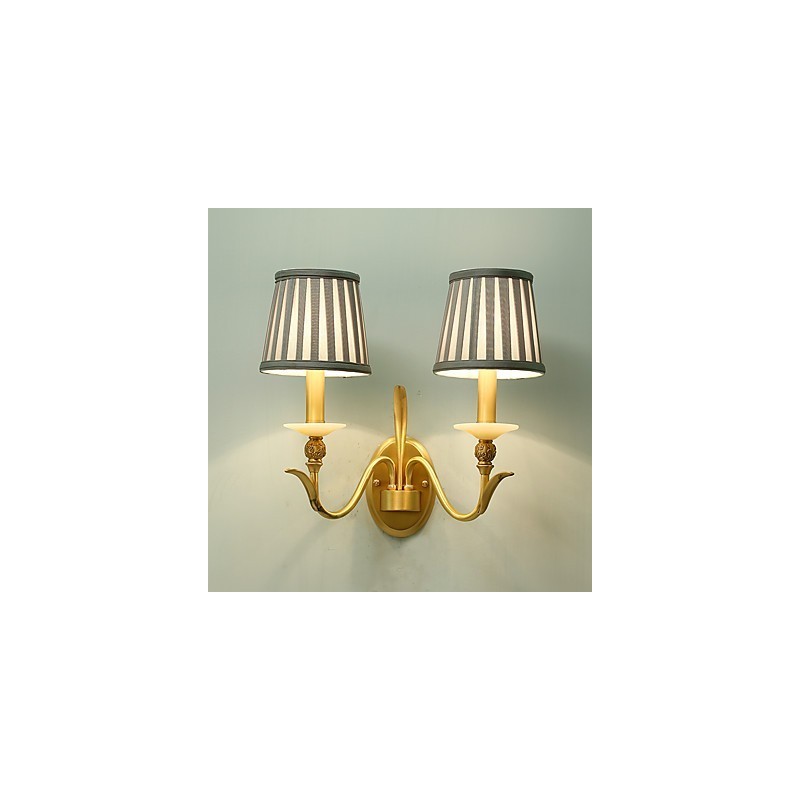 Applique da parete classica country in ottone, mini, 2 lampadine E12/E14, luce verso l'alto