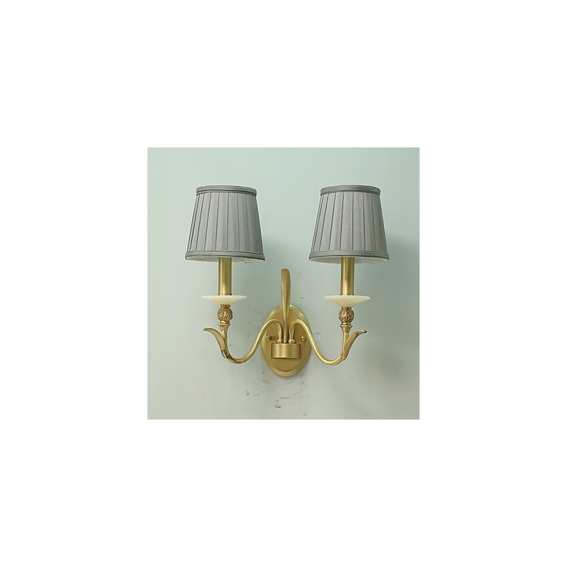Applique da parete classica country in ottone, mini, 2 lampadine E12/E14, luce verso l'alto
