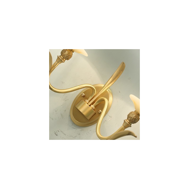 Applique da parete classica country in ottone, mini, 2 lampadine E12/E14, luce verso l'alto