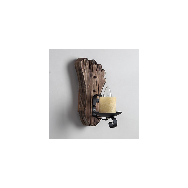 Applique da parete industriale vintage retrò a testa singola in legno e metallo dipinta a colori