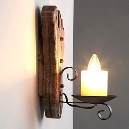 Applique da parete industriale vintage retrò a testa singola in legno e metallo dipinta a colori