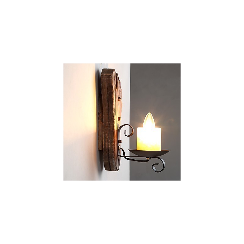 Applique da parete industriale vintage retrò a testa singola in legno e metallo dipinta a colori