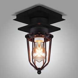 Lampada da parete e soffitto a filo in ferro battuto nero retrò, 1 luce, E26/E27