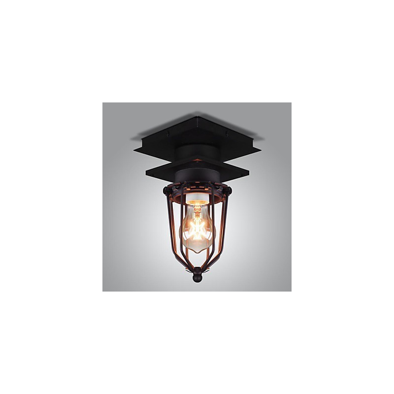 Lampada da parete e soffitto a filo in ferro battuto nero retrò, 1 luce, E26/E27