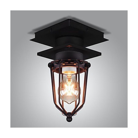 Lampada da parete e soffitto a filo in ferro battuto nero retrò, 1 luce, E26/E27