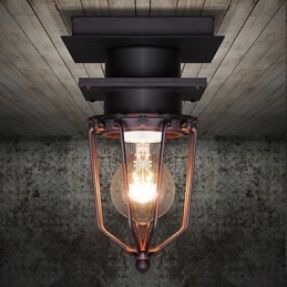 Lampada da parete e soffitto a filo in ferro battuto nero retrò, 1 luce, E26/E27