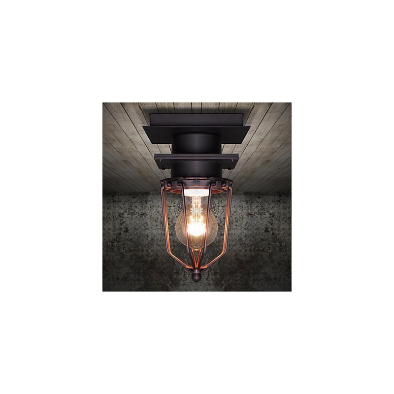 Lampada da parete e soffitto a filo in ferro battuto nero retrò, 1 luce, E26/E27