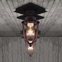 Lampada da parete e soffitto a filo in ferro battuto nero retrò, 1 luce, E26/E27