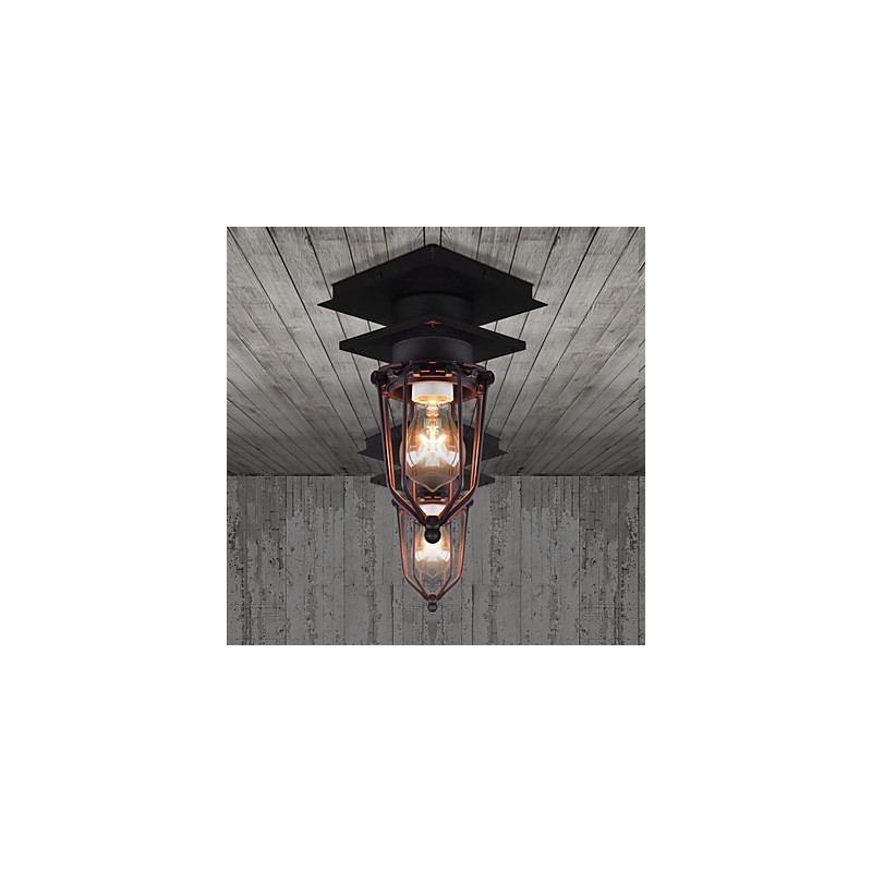 Lampada da parete e soffitto a filo in ferro battuto nero retrò, 1 luce, E26/E27