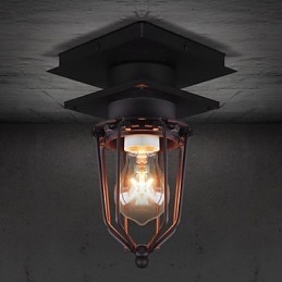 Lampada da parete e soffitto a filo in ferro battuto nero retrò, 1 luce, E26/E27