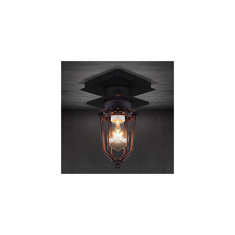 Lampada da parete e soffitto a filo in ferro battuto nero retrò, 1 luce, E26/E27