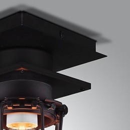 Lampada da parete e soffitto a filo in ferro battuto nero retrò, 1 luce, E26/E27