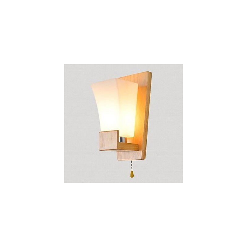 Applique da parete moderna contemporanea uplight in vetro e legno/bambù E27
