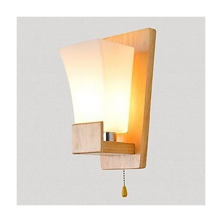 Applique da parete moderna contemporanea uplight in vetro e legno/bambù E27
