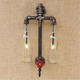 Applique da parete in ferro con interruttore, trasparente con tubo dell'acqua e bottiglia di vino