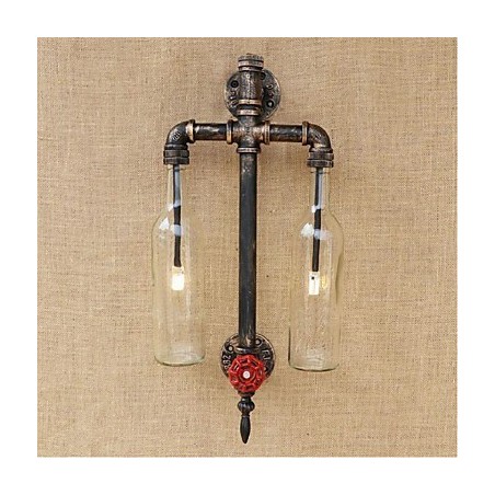 Applique da parete in ferro con interruttore, trasparente con tubo dell'acqua e bottiglia di vino
