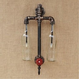 Applique da parete in ferro con interruttore, trasparente con tubo dell'acqua e bottiglia di vino