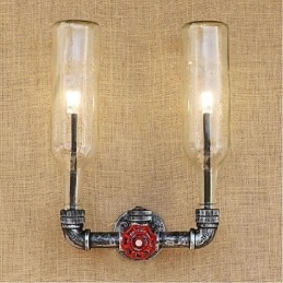 Applique da parete industriale retrò con interruttore, E27, 2 lampadine incluse