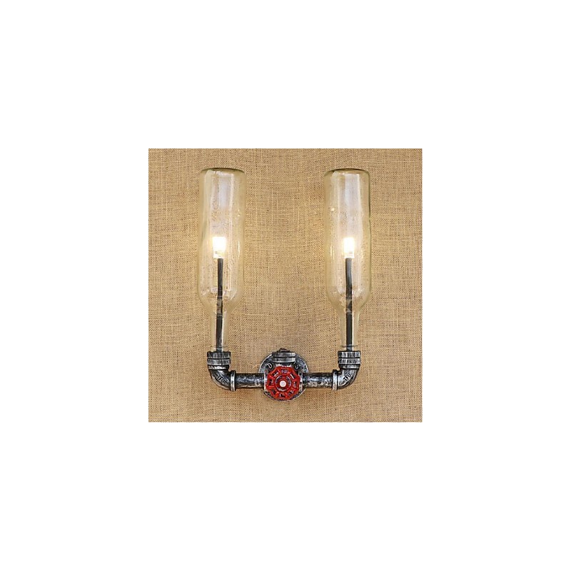 Applique da parete industriale retrò con interruttore, E27, 2 lampadine incluse
