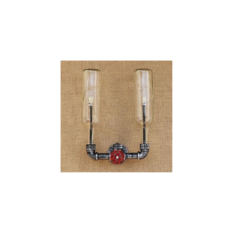 Applique da parete industriale retrò con interruttore, E27, 2 lampadine incluse