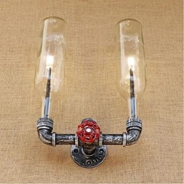 Applique da parete industriale retrò con interruttore, E27, 2 lampadine incluse