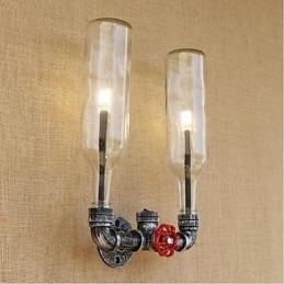 Applique da parete industriale retrò con interruttore, E27, 2 lampadine incluse