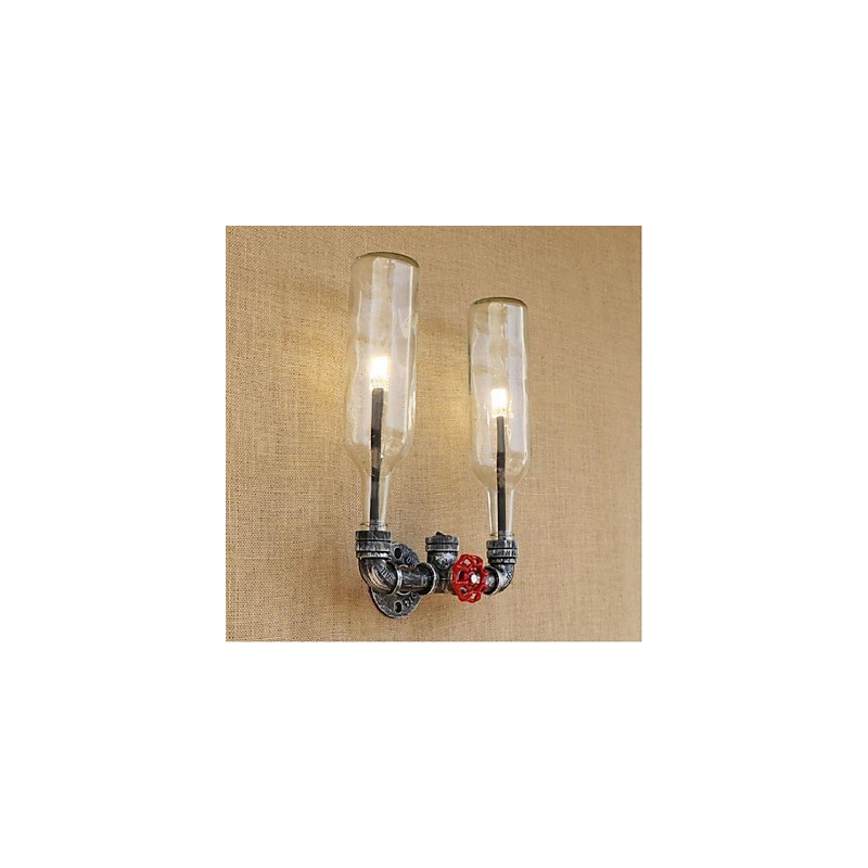 Applique da parete industriale retrò con interruttore, E27, 2 lampadine incluse
