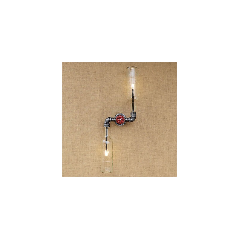 Applique da parete rustica in ottone con luce ambientale E27 2 lampadine