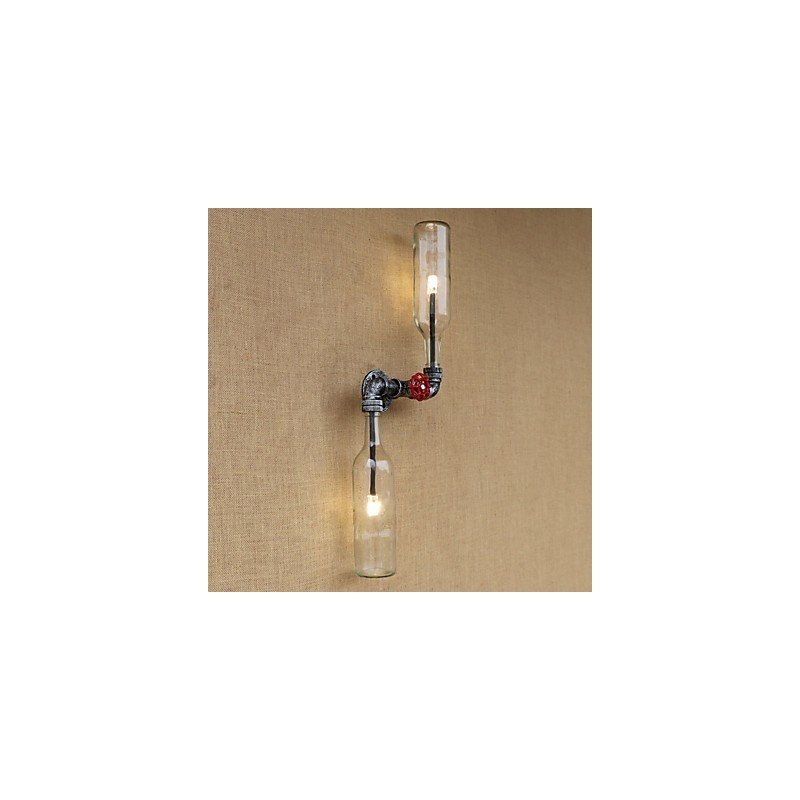 Applique da parete rustica in ottone con luce ambientale E27 2 lampadine