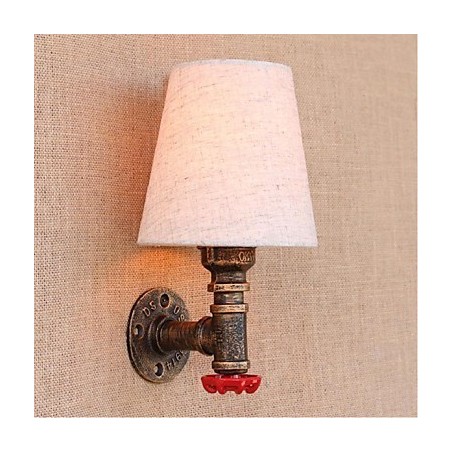 Applique da parete rustica in ottone con paralume in tessuto E27