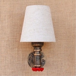 Applique da parete rustica in ottone con paralume in tessuto E27