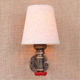 Applique da parete rustica in ottone con paralume in tessuto E27