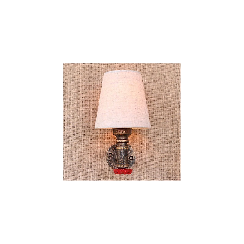 Applique da parete rustica in ottone con paralume in tessuto E27