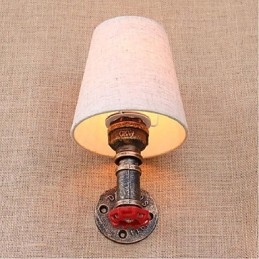 Applique da parete rustica in ottone con paralume in tessuto E27