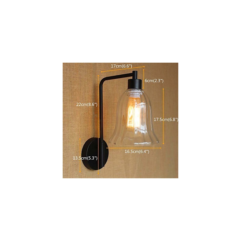 Applique da parete con braccio oscillante, finitura in ossido nero, luce ambientale, stile rustico