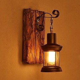 Applique da parete vintage industriale a testa singola in legno e metallo dipinto