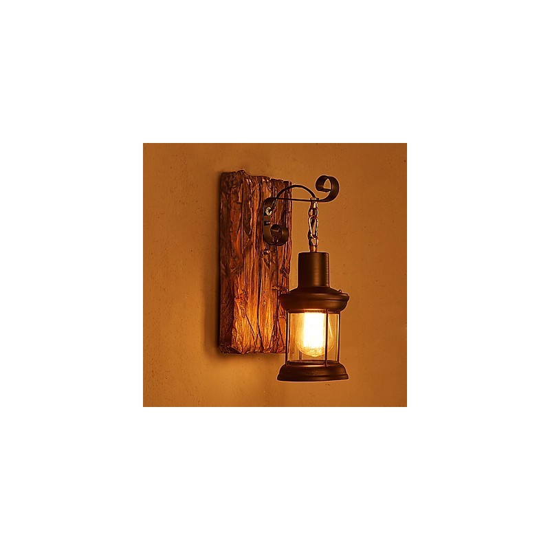 Applique da parete vintage industriale a testa singola in legno e metallo dipinto