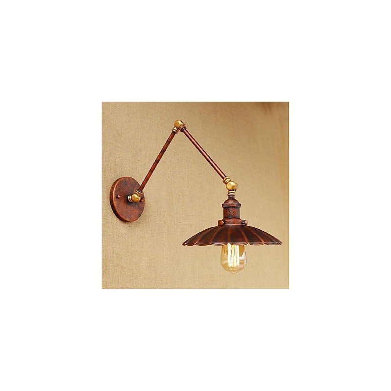 Applique da parete retrattile pieghevole retrò con braccio lungo, ottone antico