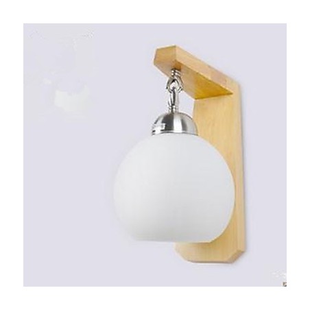 Applique da parete da comodino in legno e bambù con paralume in vetro