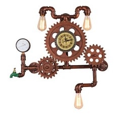 Applique da parete vintage industriale a ingranaggio in legno, girevole, 3 luci