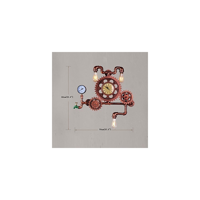 Applique da parete vintage industriale a ingranaggio in legno, girevole, 3 luci